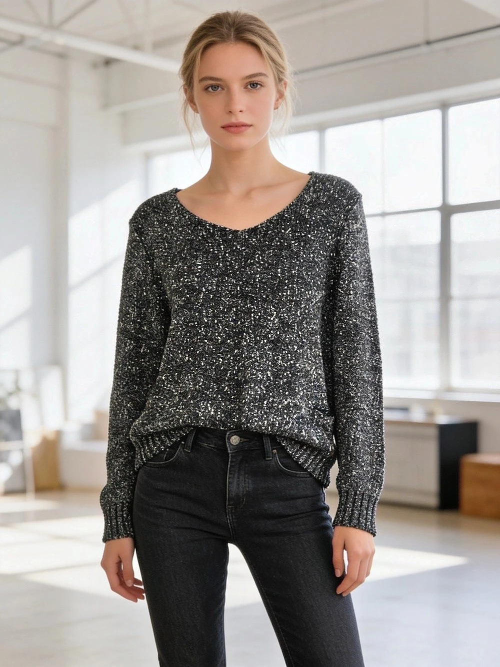 Eileen Fisher Peruvian Organic Cotton Bouclé Crewneck Sweater Small